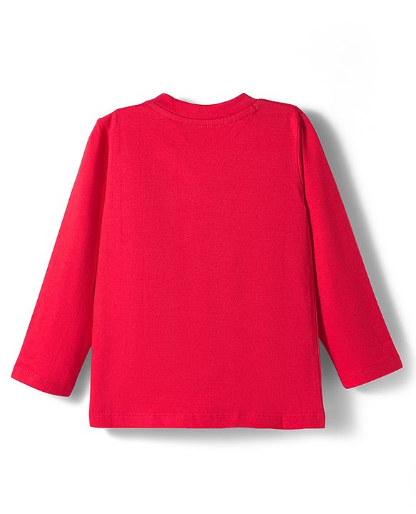 Babyhug 100% Cotton Knit Full Sleeves T-Shirt with All I do Is Sore Goal Text Print - Red