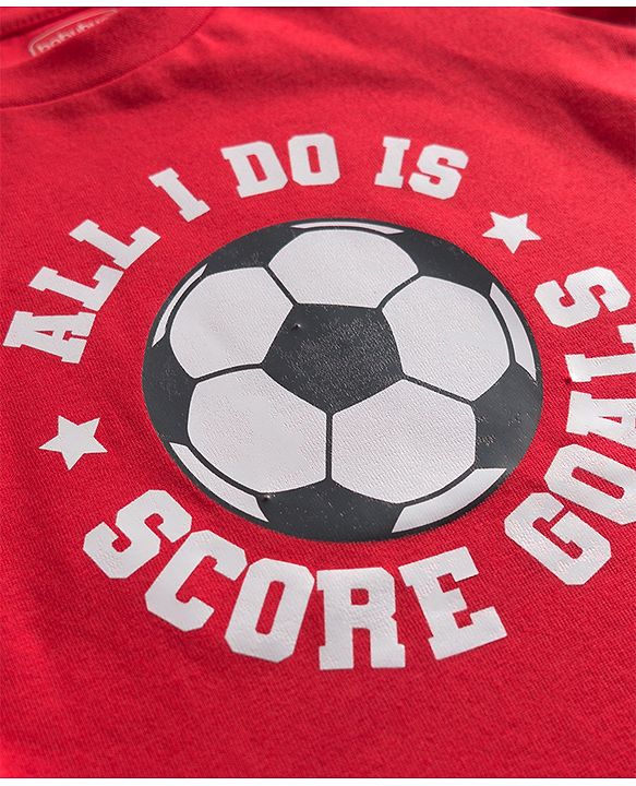 Babyhug 100% Cotton Knit Full Sleeves T-Shirt with All I do Is Sore Goal Text Print - Red