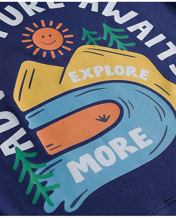 Babyhug 100% Cotton Knit Full Sleeves T-Shirt with Adventure Text Print - Navy Blue