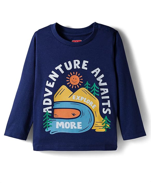 Babyhug 100% Cotton Knit Full Sleeves T-Shirt with Adventure Text Print - Navy Blue