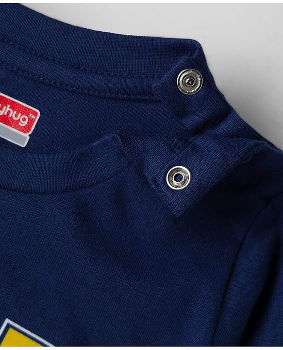 Babyhug 100% Cotton Knit Full Sleeves T-Shirt with Dino Print - Navy Blue