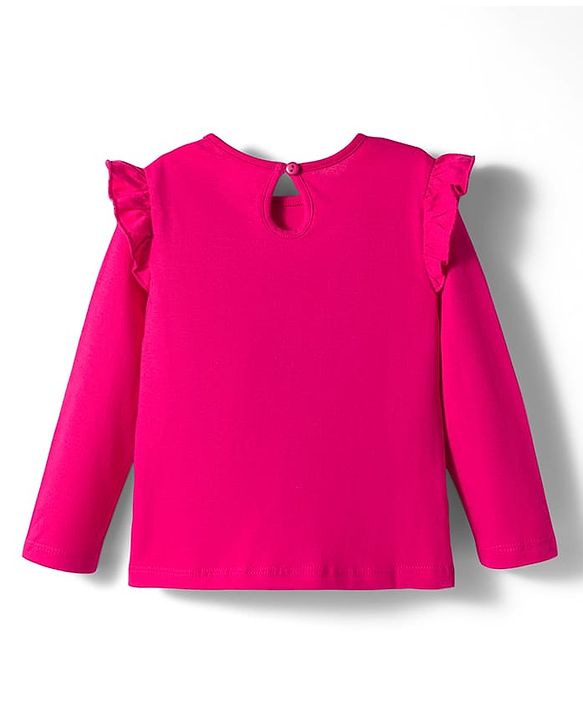 Babyhug 100% Cotton Knit Full Sleeves T-Shirt with Floral & Text Print  - Dark Pink