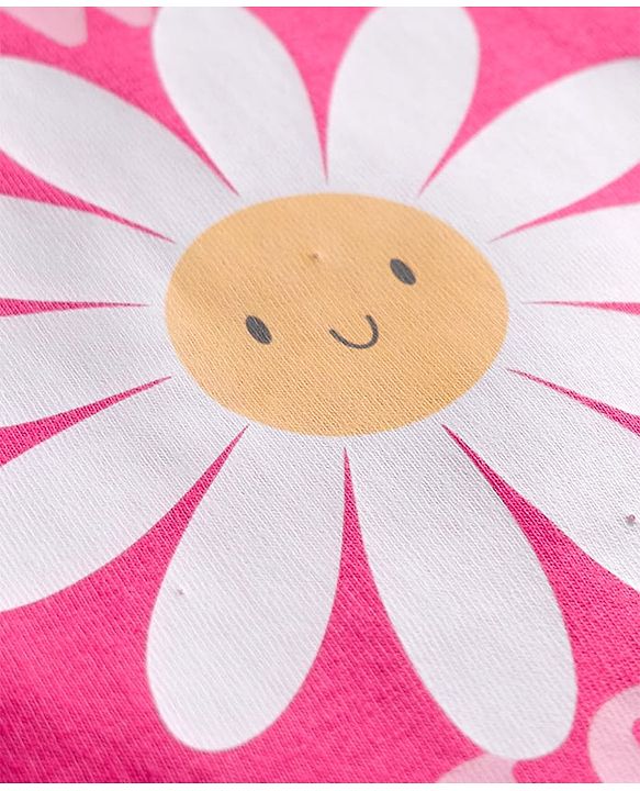Babyhug 100% Cotton Knit Full Sleeves T-Shirt with Floral & Text Print  - Dark Pink