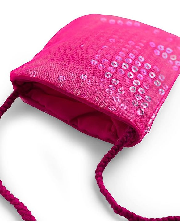 Babyhug Woven Cap Sleeves Party Dress With Sequin Detailing & Sling Bag - Dark Pink