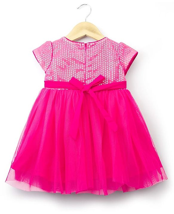 Babyhug Woven Cap Sleeves Party Dress With Sequin Detailing & Sling Bag - Dark Pink