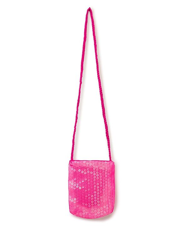 Babyhug Woven Cap Sleeves Party Dress With Sequin Detailing & Sling Bag - Dark Pink