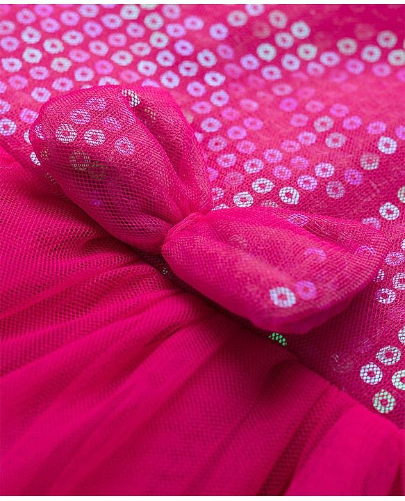 Babyhug Woven Cap Sleeves Party Dress With Sequin Detailing & Sling Bag - Dark Pink