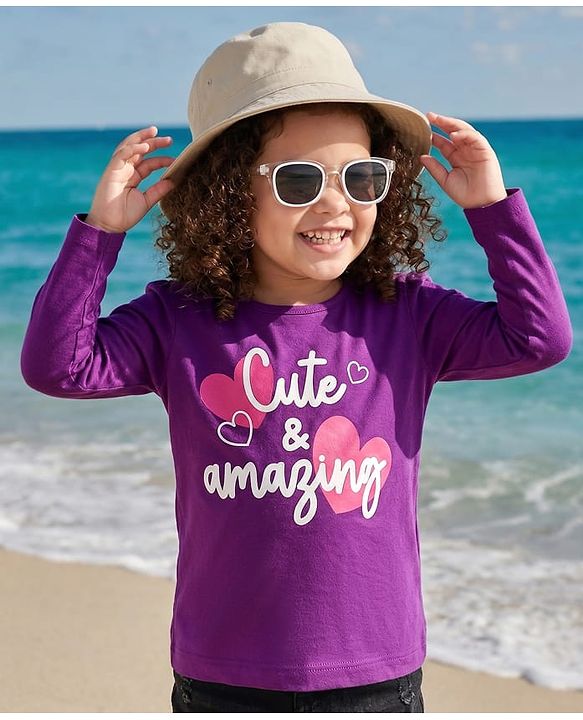 Babyhug 100% Cotton Knit Full Sleeves T-Shirt with Text Print - Violet