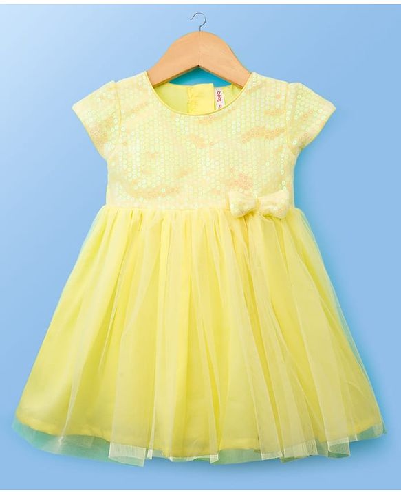 Babyhug Woven Cap Sleeves Party Dress With Sequin Detailing & Sling Bag - Yellow