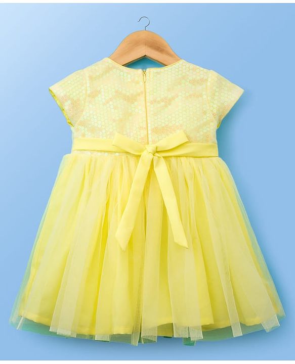 Babyhug Woven Cap Sleeves Party Dress With Sequin Detailing & Sling Bag - Yellow
