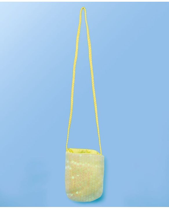 Babyhug Woven Cap Sleeves Party Dress With Sequin Detailing & Sling Bag - Yellow