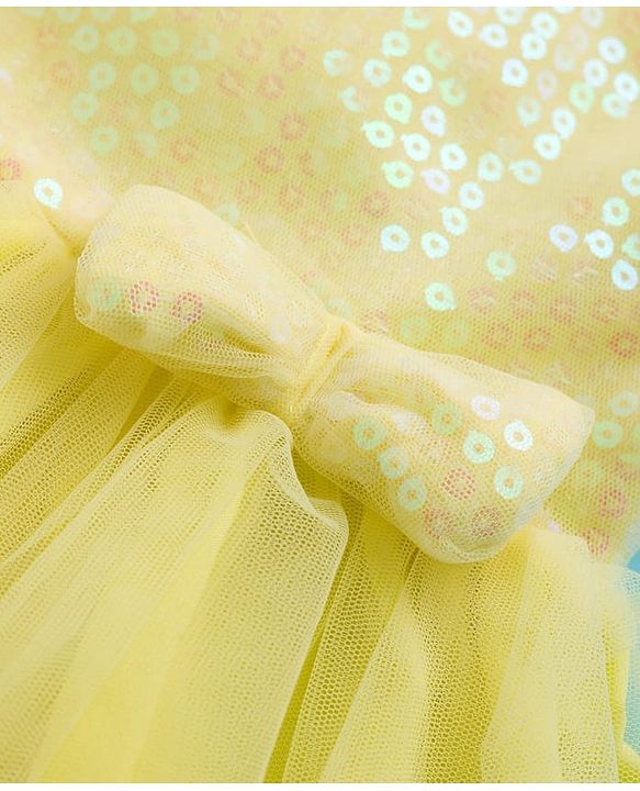 Babyhug Woven Cap Sleeves Party Dress With Sequin Detailing & Sling Bag - Yellow