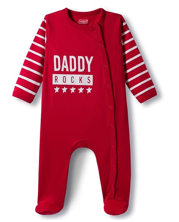 Babyhug Interlock Knit Full Sleeves Footed Sleepsuit With Text Print - Red