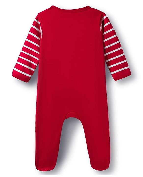 Babyhug Interlock Knit Full Sleeves Footed Sleepsuit With Text Print - Red