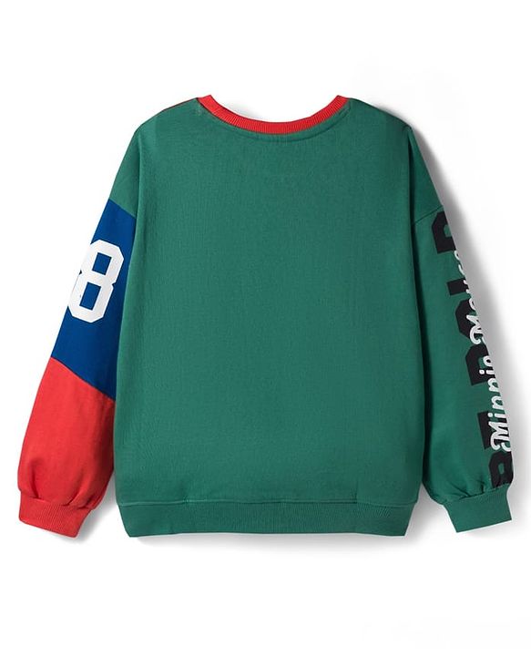 Pine Kids Disney Terry Knit Drop Shoulder Full Sleeves Cut & Sew Sweatshirt with Minnie & Friends Graphic - Multicolor