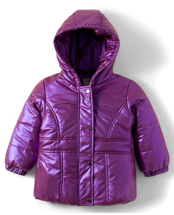 Babyhug Woven Full Sleeves Solid Color Hooded Padded Jacket - Purple