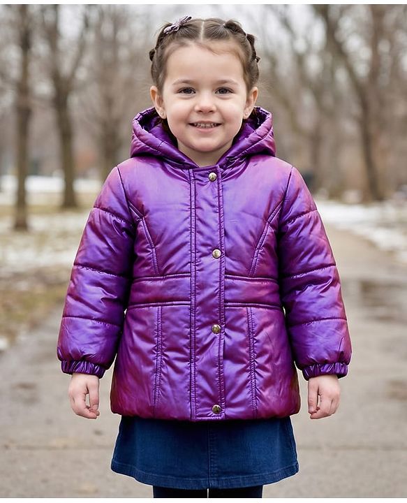 Babyhug Woven Full Sleeves Solid Color Hooded Padded Jacket - Purple