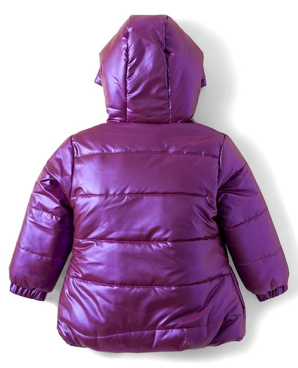 Babyhug Woven Full Sleeves Solid Color Hooded Padded Jacket - Purple