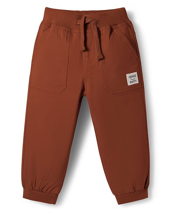 Babyhug Twill Woven Full Length Solid Color Joggers with Stretch - Grey