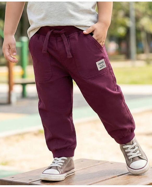 Babyhug Twill Woven Full Length Solid Color Joggers with Stretch - Grey
