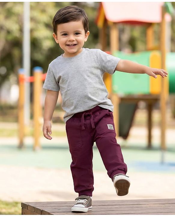 Babyhug Twill Woven Full Length Solid Color Joggers with Stretch - Grey