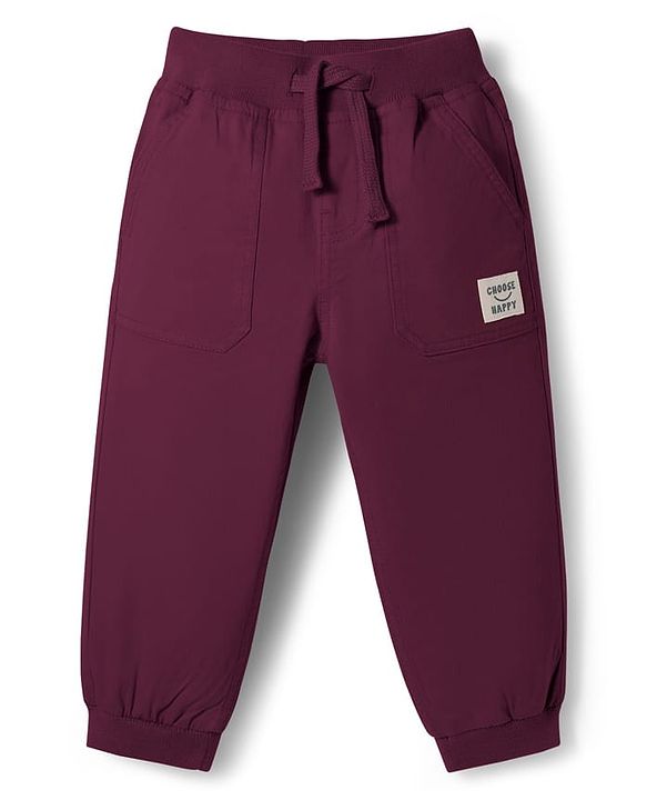 Babyhug Twill Woven Full Length Solid Color Joggers with Stretch - Grey