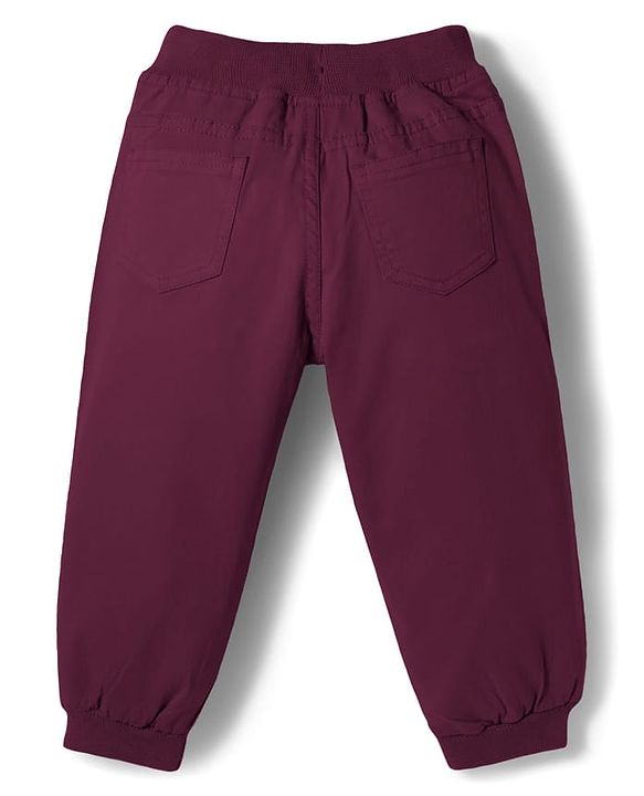 Babyhug Twill Woven Full Length Solid Color Joggers with Stretch - Grey