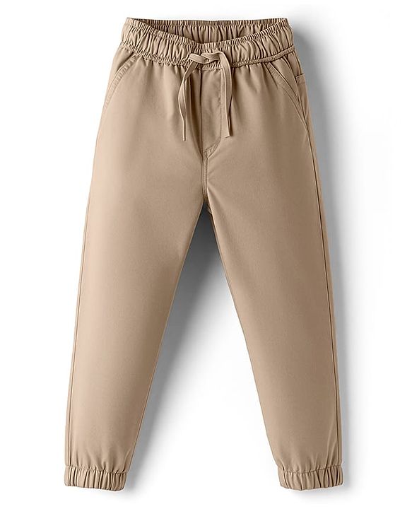 Babyhug Twill Woven Full Length Trouser Pant With Stretch - Beige