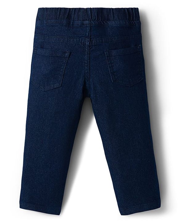 Babyhug Cotton Woven Full Sleeves Shirt and Jeans Set With Leaves Print - Navy Blue & White