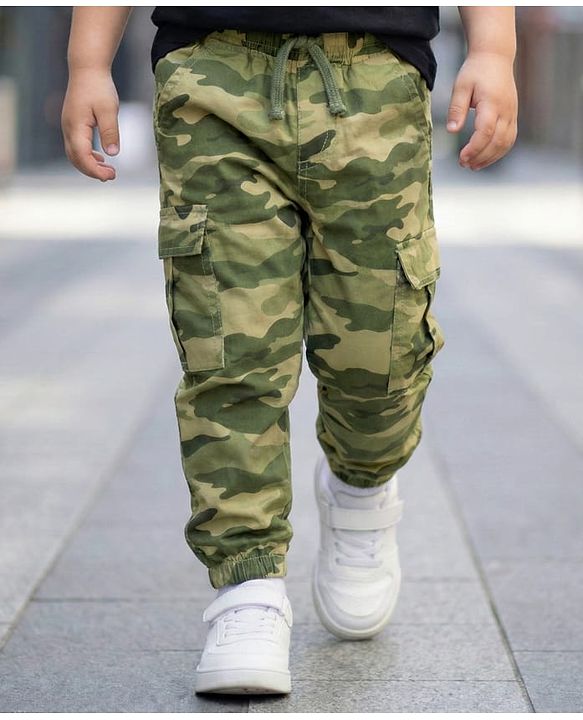 Babyhug Cotton Woven Full Length Jogger With Camouflage Print - Green