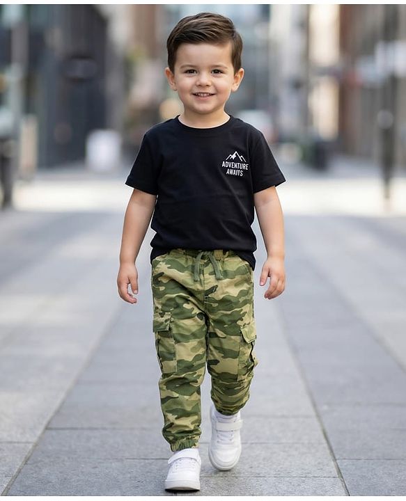 Babyhug Cotton Woven Full Length Jogger With Camouflage Print - Green