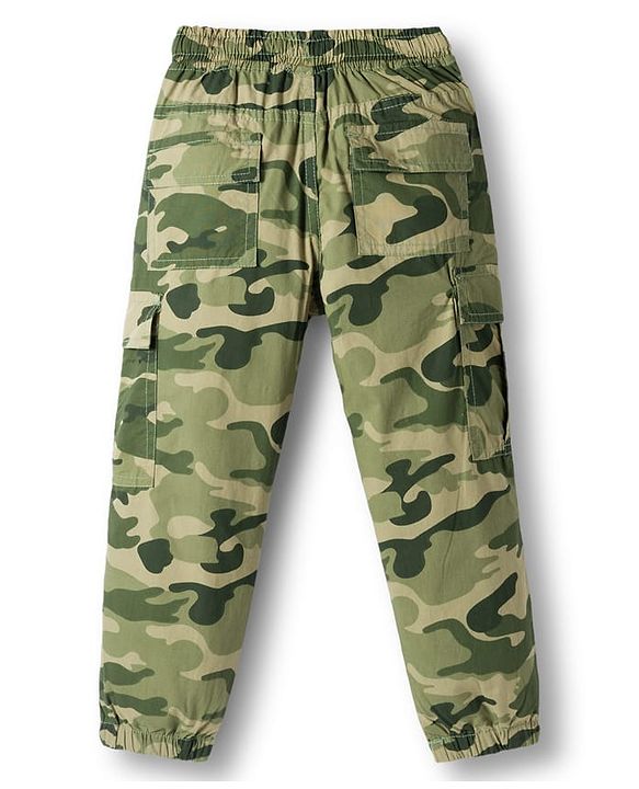 Babyhug Cotton Woven Full Length Jogger With Camouflage Print - Green