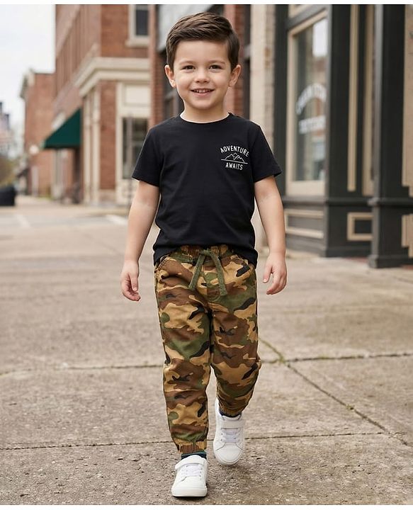 Babyhug Cotton Woven Full Length Trouser Pant With Camouflage Print - Multicolour