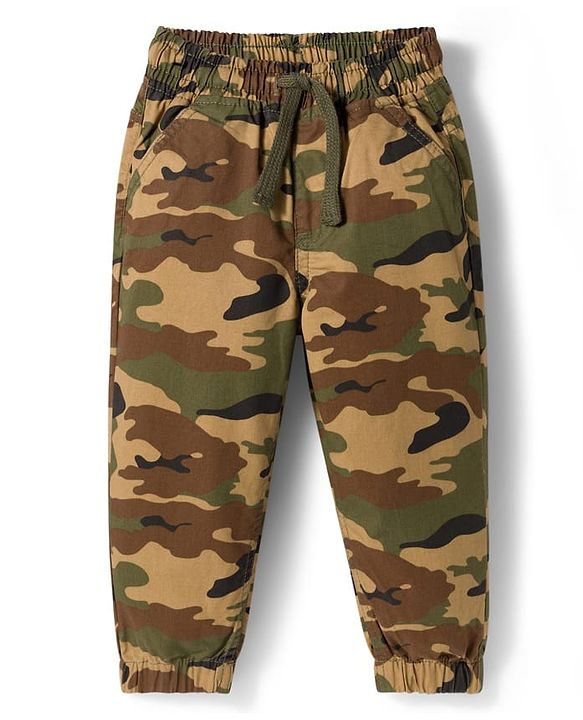 Babyhug Cotton Woven Full Length Trouser Pant With Camouflage Print - Multicolour