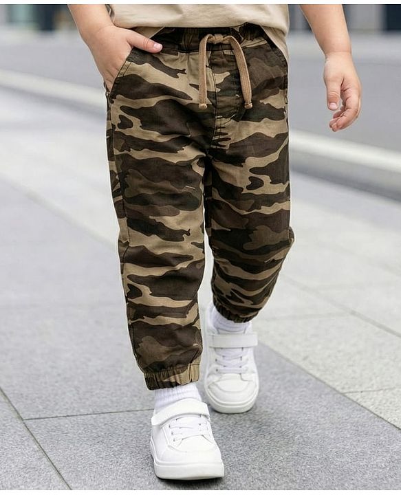 Babyhug Cotton Woven Full Length Trouser Pant With Camouflage Print - Brown