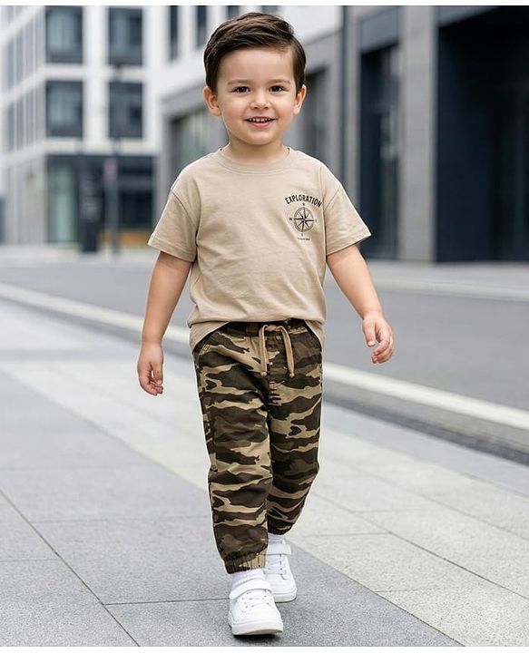 Babyhug Cotton Woven Full Length Trouser Pant With Camouflage Print - Brown
