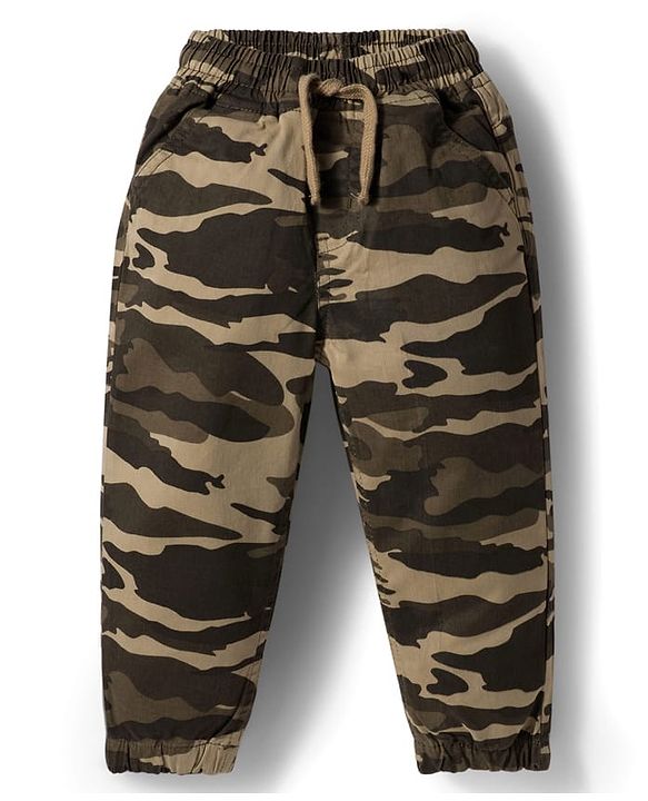 Babyhug Cotton Woven Full Length Trouser Pant With Camouflage Print - Brown