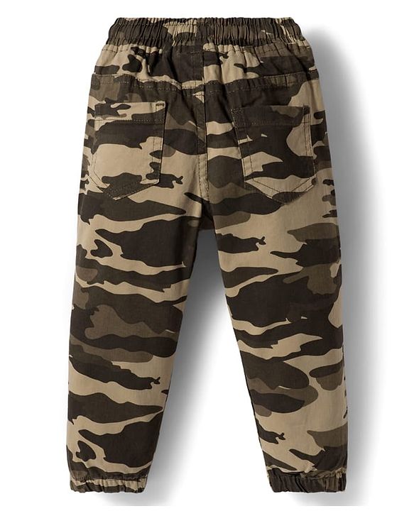 Babyhug Cotton Woven Full Length Trouser Pant With Camouflage Print - Brown
