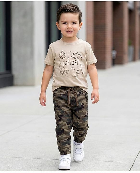 Babyhug Cotton Woven Full Length Trouser Pant With Camouflage Design - Multicolour