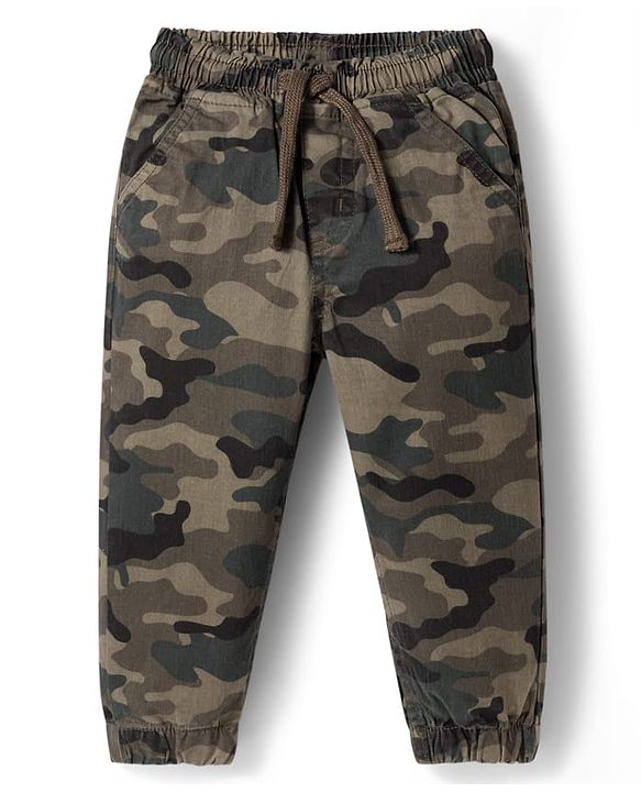 Babyhug Cotton Woven Full Length Trouser Pant With Camouflage Design - Multicolour