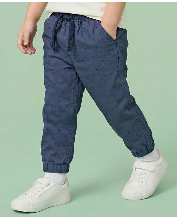 Babyhug Cotton Woven Full Length Printed Trouser Pant - Blue