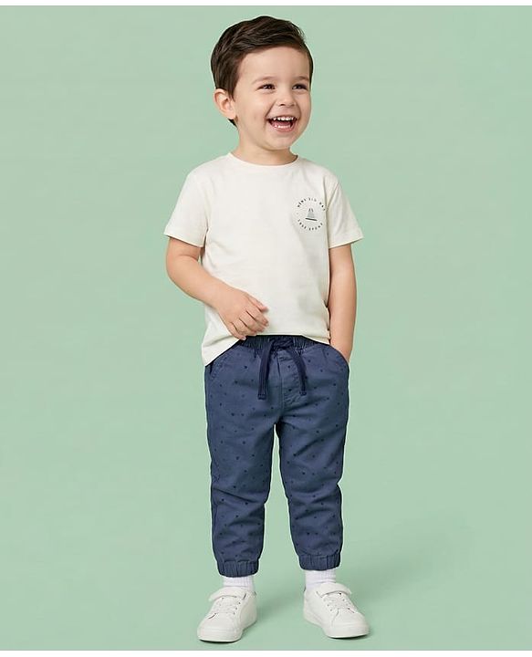 Babyhug Cotton Woven Full Length Printed Trouser Pant - Blue