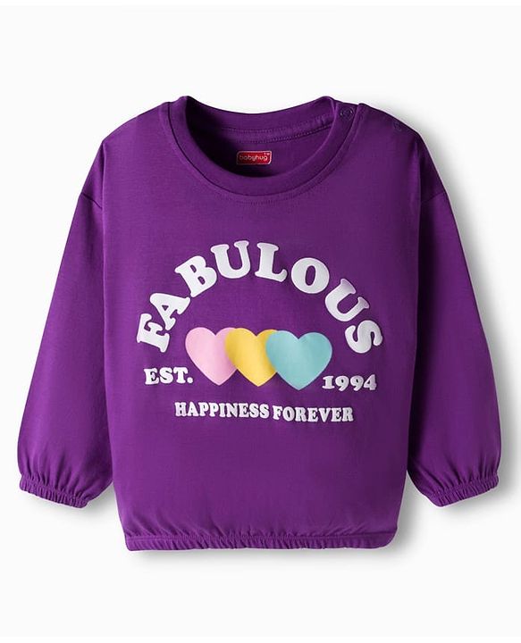 Babyhug 100% Cotton Knit Full Sleeves T-Shirt with Fabulous Text Print - Voilet