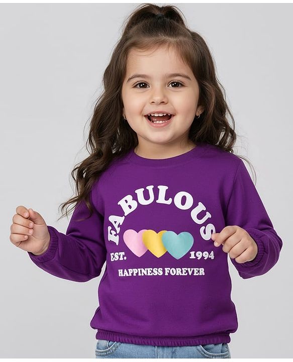 Babyhug 100% Cotton Knit Full Sleeves T-Shirt with Fabulous Text Print - Voilet