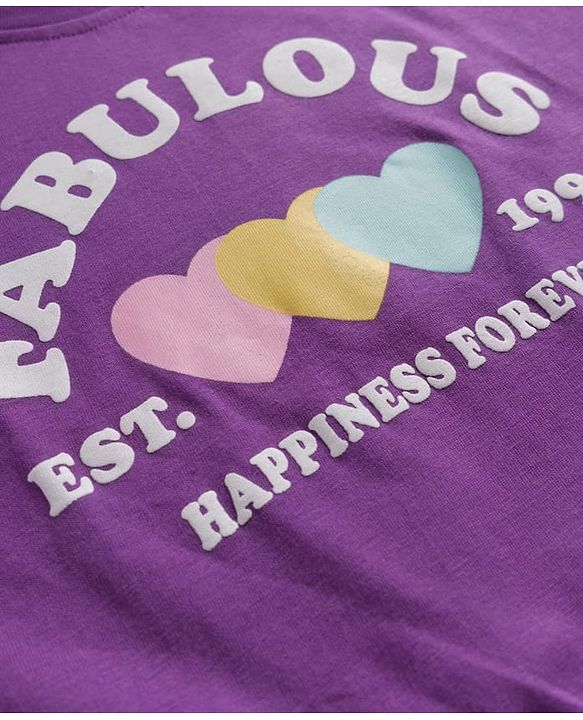 Babyhug 100% Cotton Knit Full Sleeves T-Shirt with Fabulous Text Print - Voilet