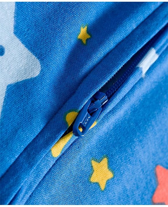 Babyhug Cotton Knit Full Sleeves Footed Sleepsuit With Star Print - Blue