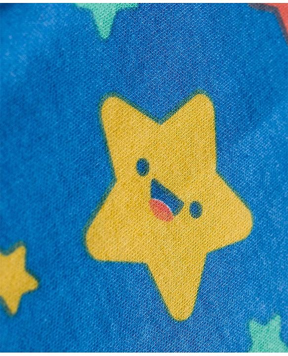 Babyhug Cotton Knit Full Sleeves Footed Sleepsuit With Star Print - Blue
