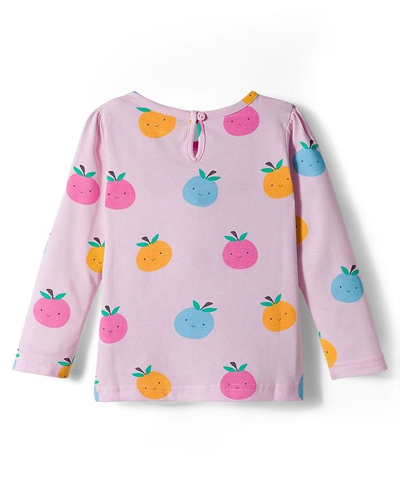 Babyhug 100% Cotton Knit Full Sleeves T-Shirt with Fruit Print - Light Pink