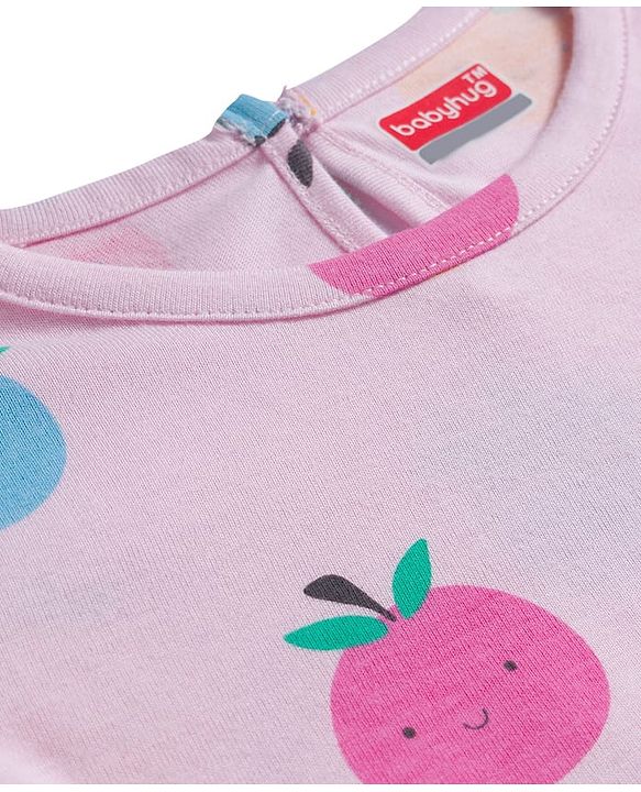 Babyhug 100% Cotton Knit Full Sleeves T-Shirt with Fruit Print - Light Pink