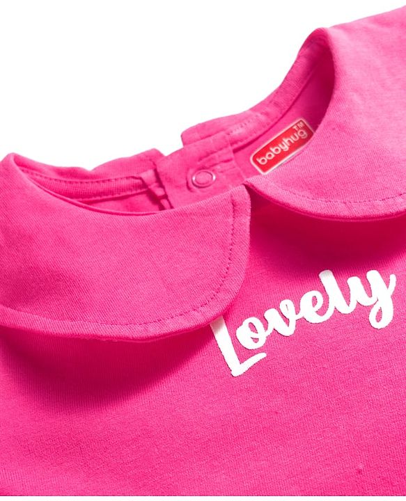 Babyhug 100 % Cotton Knit Full Sleeves Peter Pan Collar Top with Floral & Animal Print - Dark Pink
